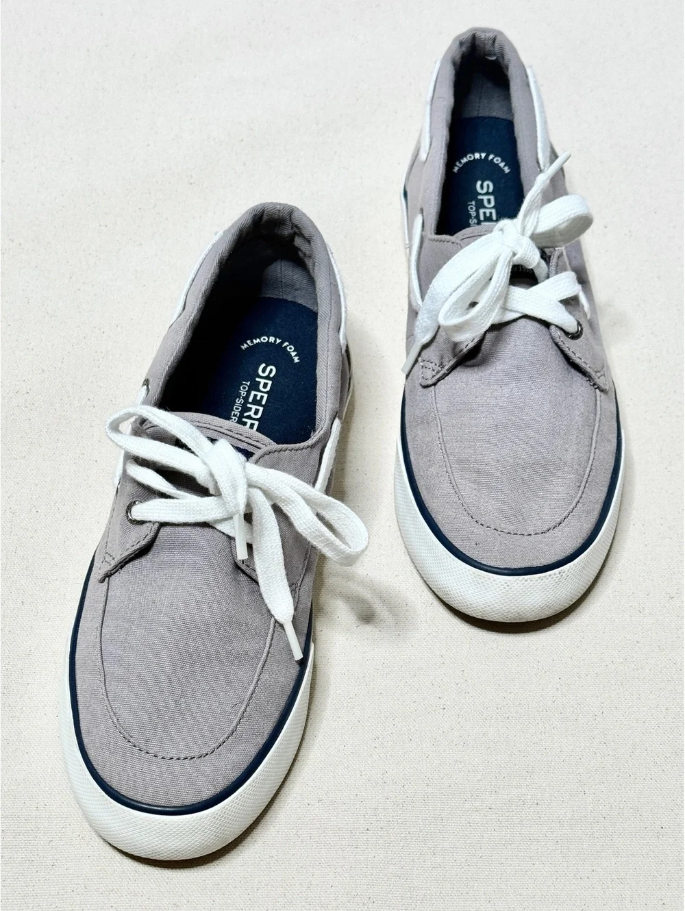 Sperry Top-Sider Women’s 10 Gray Canvas Boat Shoes Memory Foam STS3191